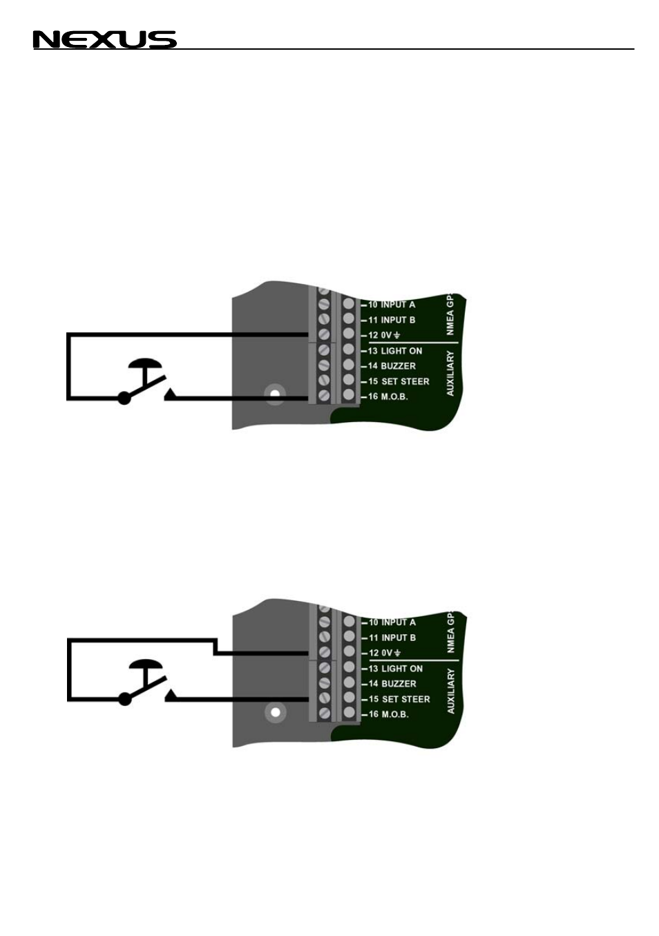 4 connecting optional accessories, 1 man over board (mob) push-button, 2 tactical function push-button | 3 extra alarm buzzer, Connecting optional accessories, Man over board (mob) push-button, Tactical function push-button, Extra alarm buzzer, Server | Nexus 21 NX2 User Manual | Page 11 / 33