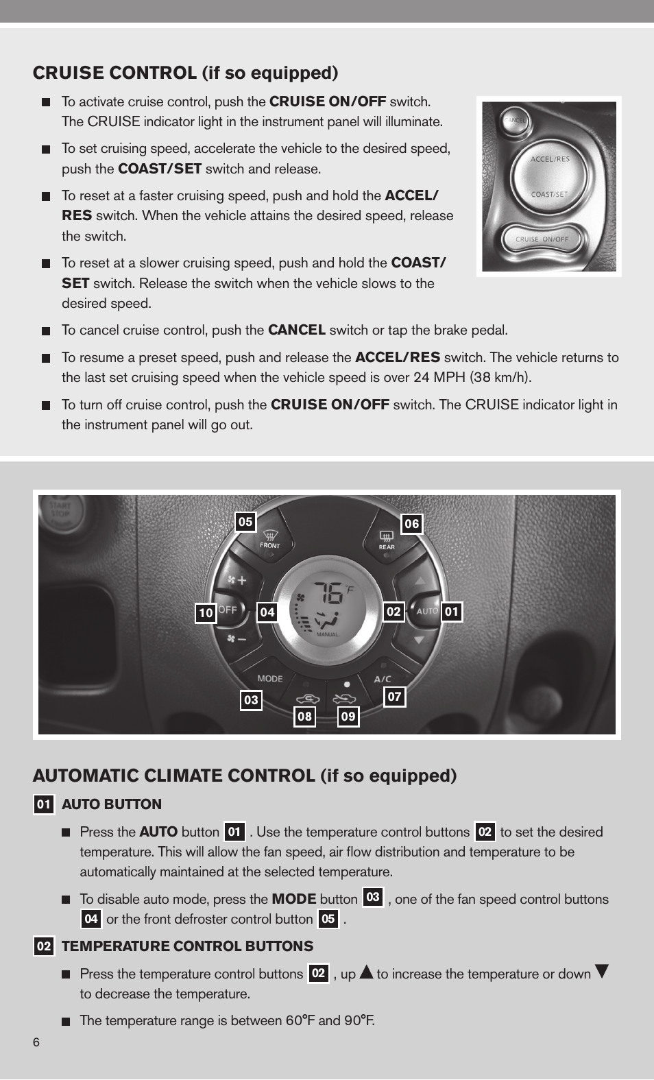 Cruise control (if so equipped), Automatic climate control (if so equipped) | NISSAN 2010 Cube User Manual | Page 8 / 20