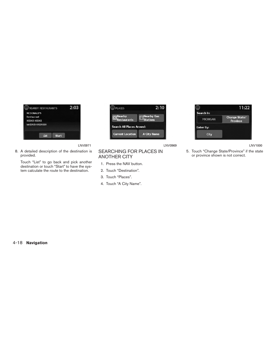 Searching for places in another city -18 | NISSAN 2011 Rogue User Manual | Page 46 / 82