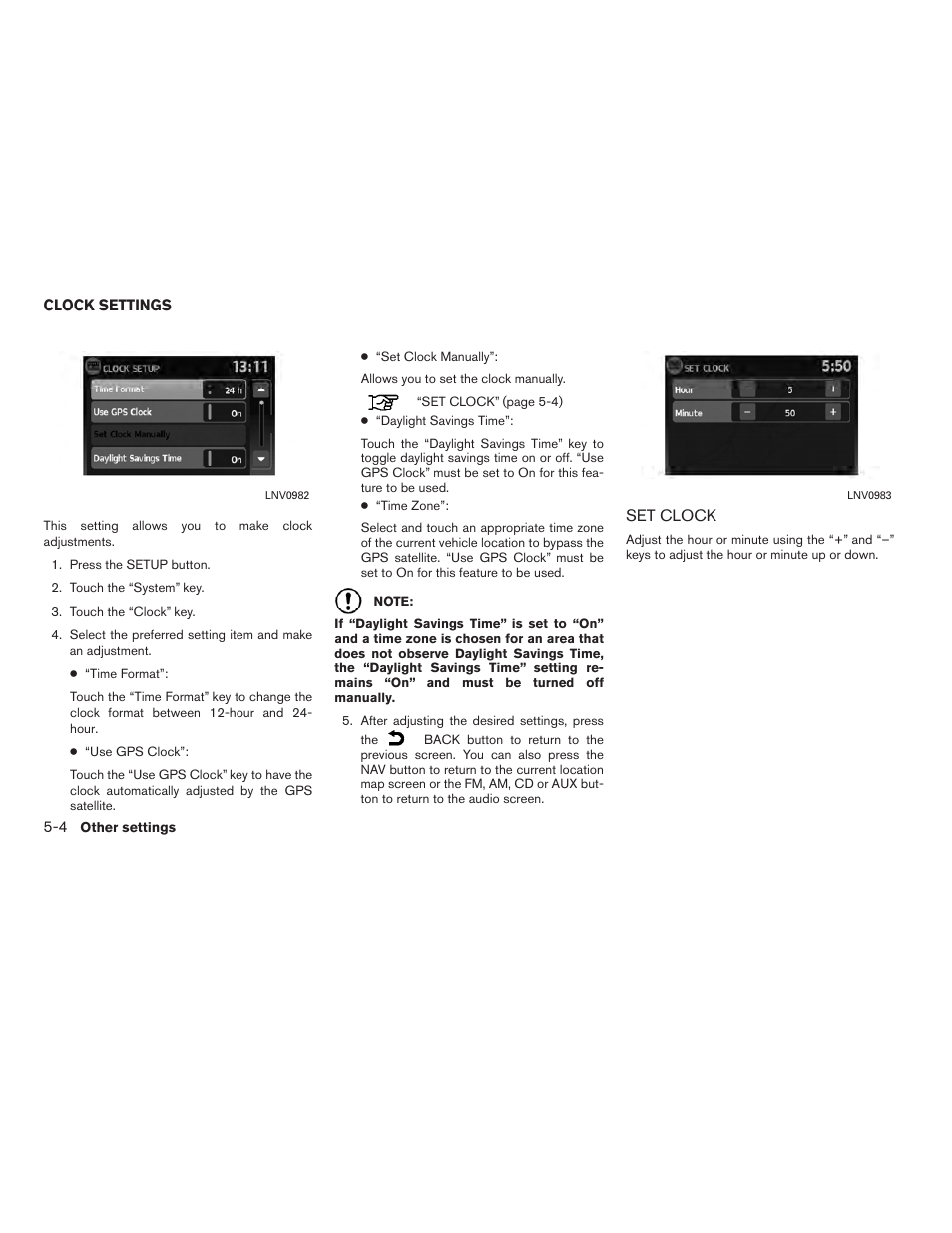 Clock settings -4, Set clock -4 | NISSAN 2011 Rogue User Manual | Page 64 / 82