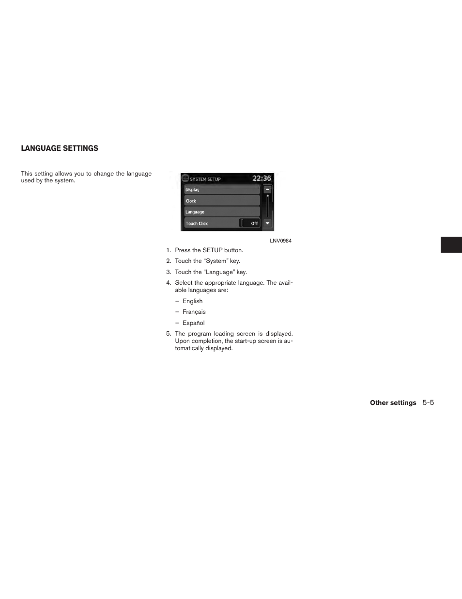 Language settings -5 | NISSAN 2011 Rogue User Manual | Page 65 / 82
