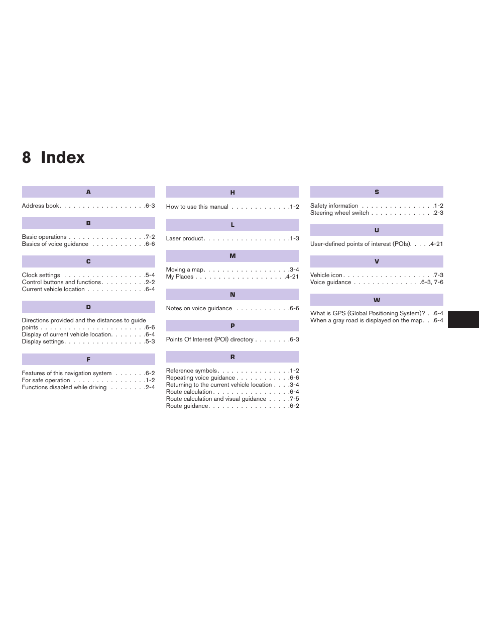 Index, 8 index | NISSAN 2011 Rogue User Manual | Page 81 / 82