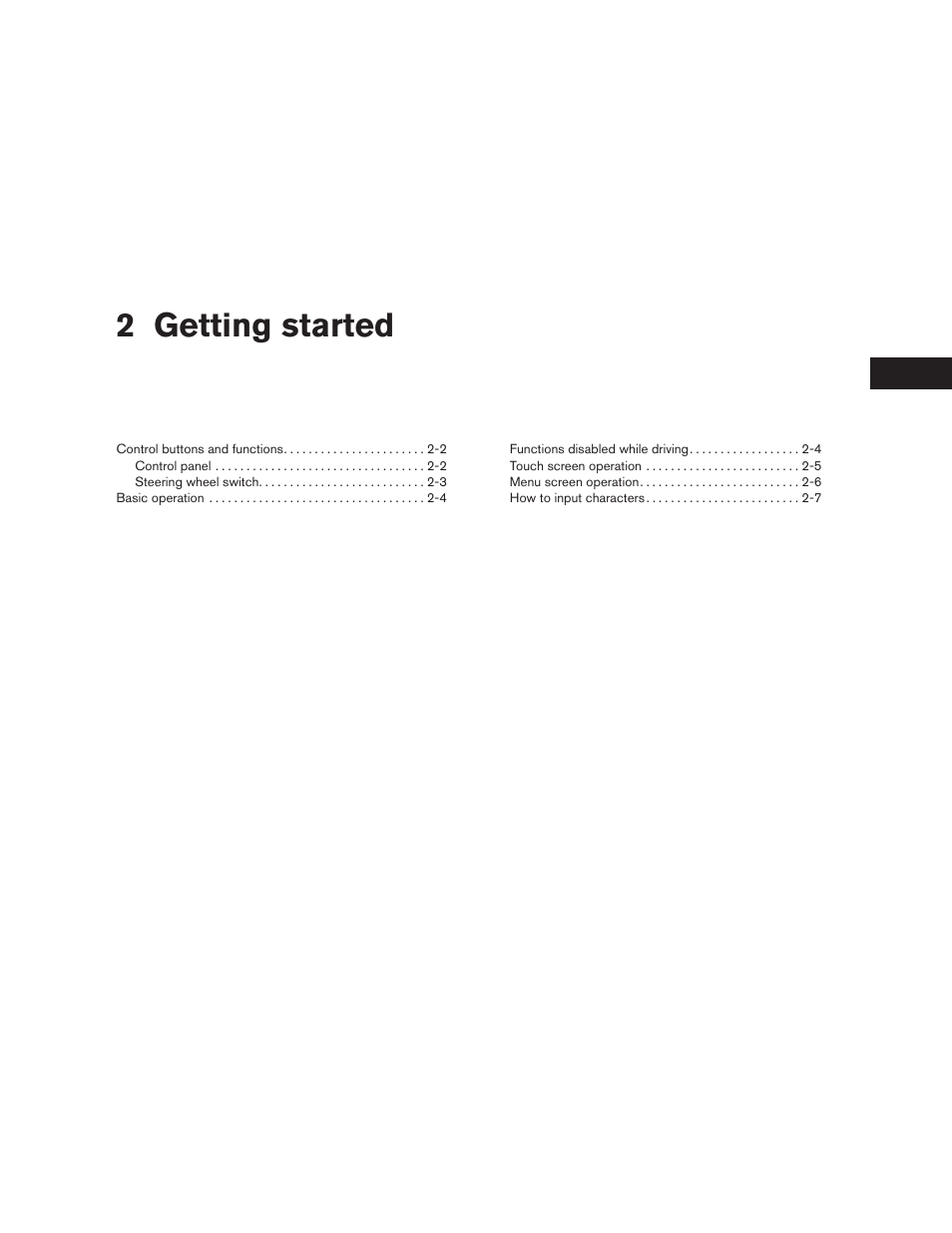 Getting started, 2 getting started | NISSAN 2011 Rogue User Manual | Page 9 / 82