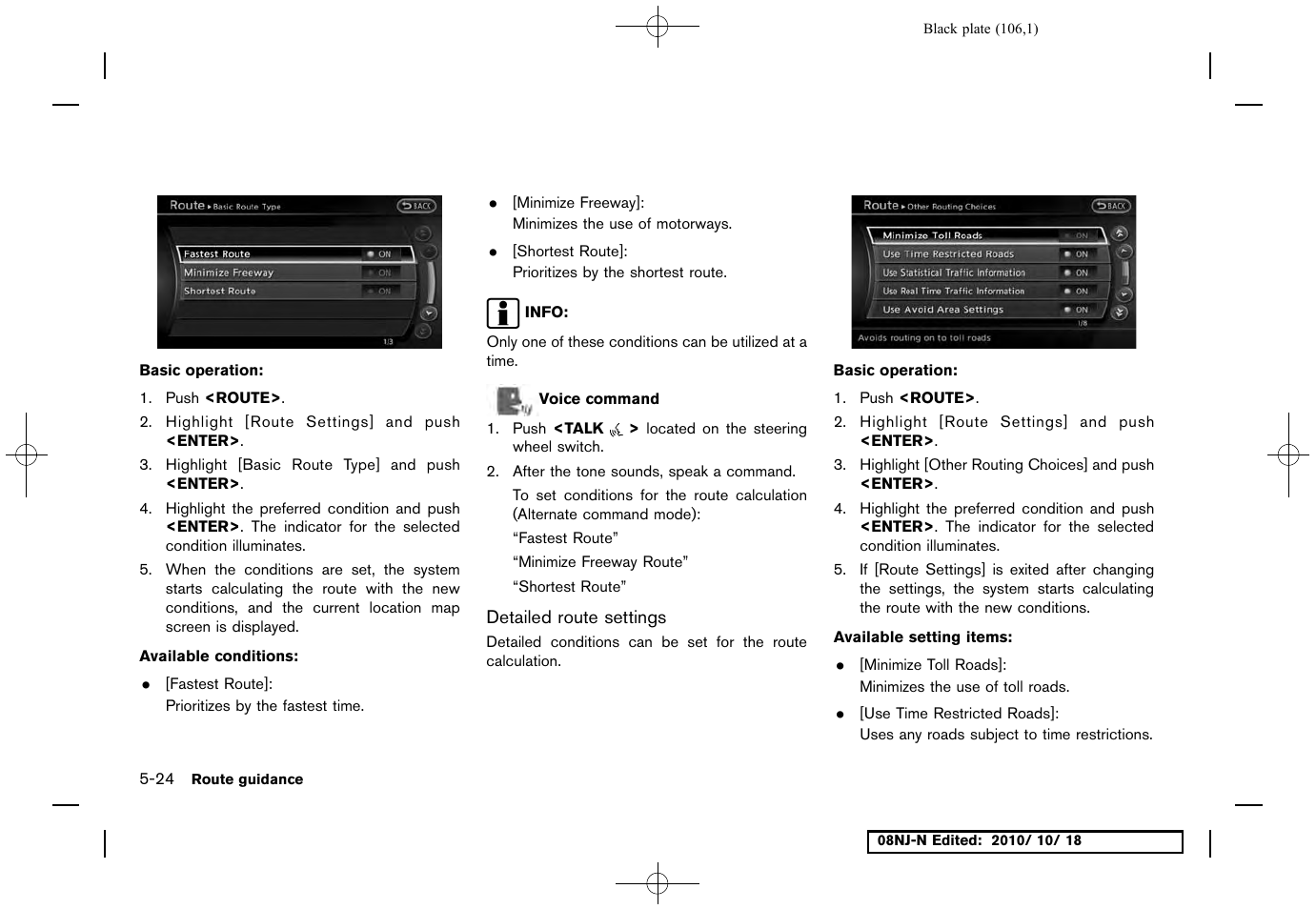 Detailed route settings | NISSAN 2011 Maxima User Manual | Page 105 / 233