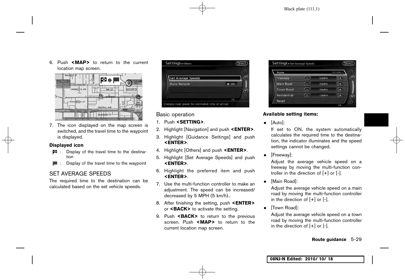 Set average speeds, Basic operation, Set average speeds -29 | NISSAN 2011 Maxima User Manual | Page 110 / 233