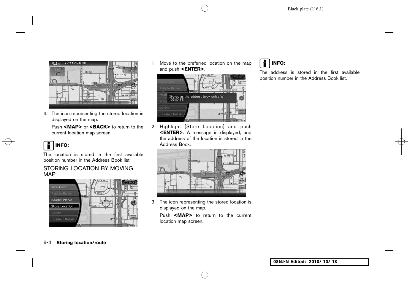 Storing location by moving map, Storing location by moving map -4 | NISSAN 2011 Maxima User Manual | Page 115 / 233