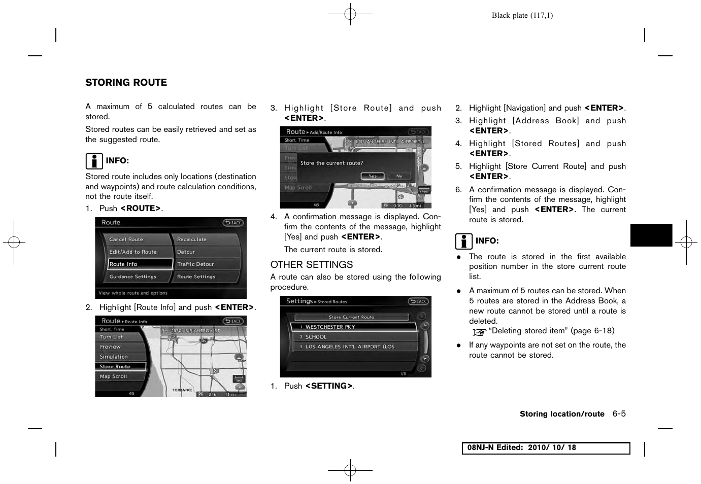 Storing route, Other settings, Storing route -5 | Other settings -5 | NISSAN 2011 Maxima User Manual | Page 116 / 233