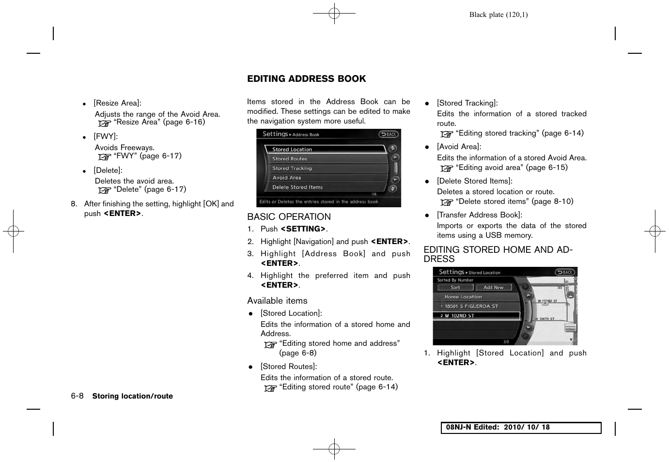 Editing address book, Basic operation, Available items | Editing stored home and address, Editing address book -8, Basic operation -8, Editing stored home and address -8 | NISSAN 2011 Maxima User Manual | Page 119 / 233