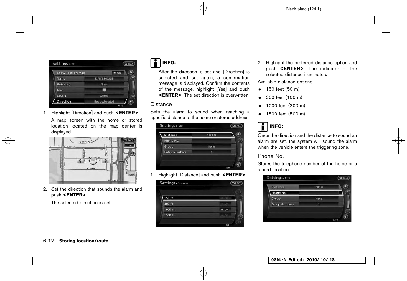 Distance, Phone no | NISSAN 2011 Maxima User Manual | Page 123 / 233