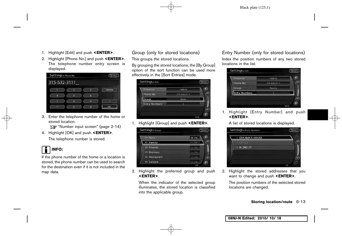 Group (only for stored locations), Entry number (only for stored locations) | NISSAN 2011 Maxima User Manual | Page 124 / 233