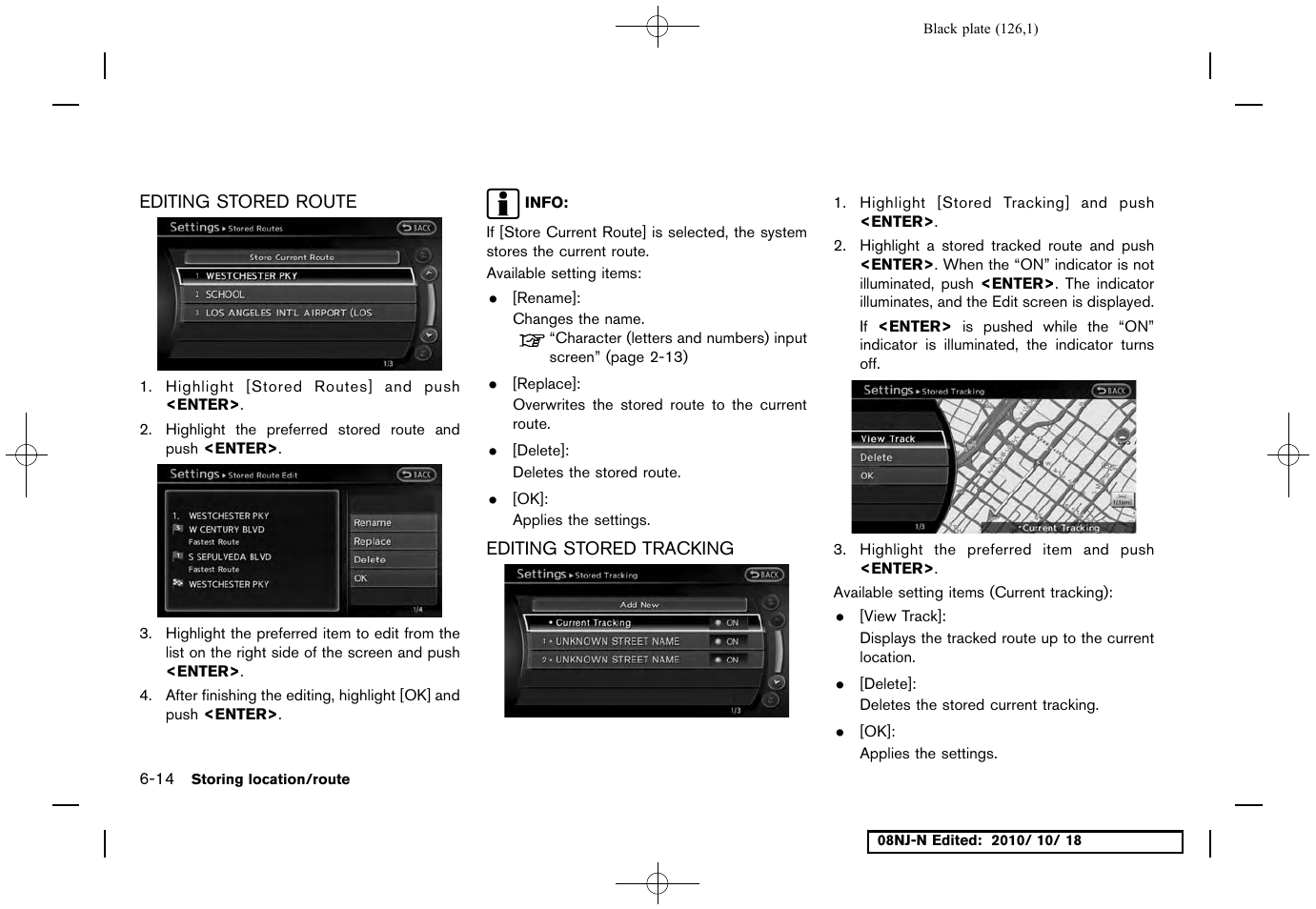 Editing stored route, Editing stored tracking | NISSAN 2011 Maxima User Manual | Page 125 / 233