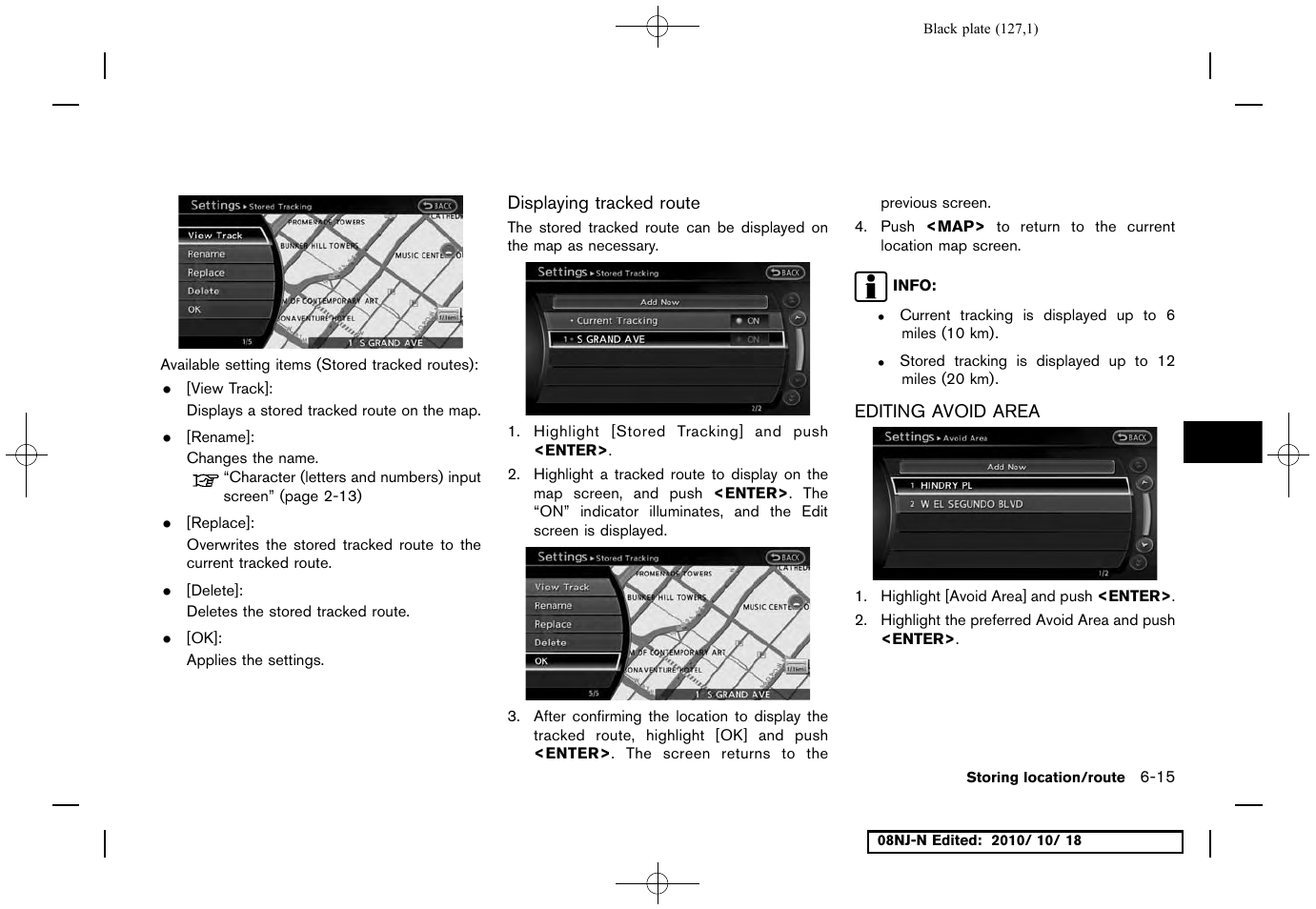 Displaying tracked route, Editing avoid area, Editing avoid area -15 | NISSAN 2011 Maxima User Manual | Page 126 / 233