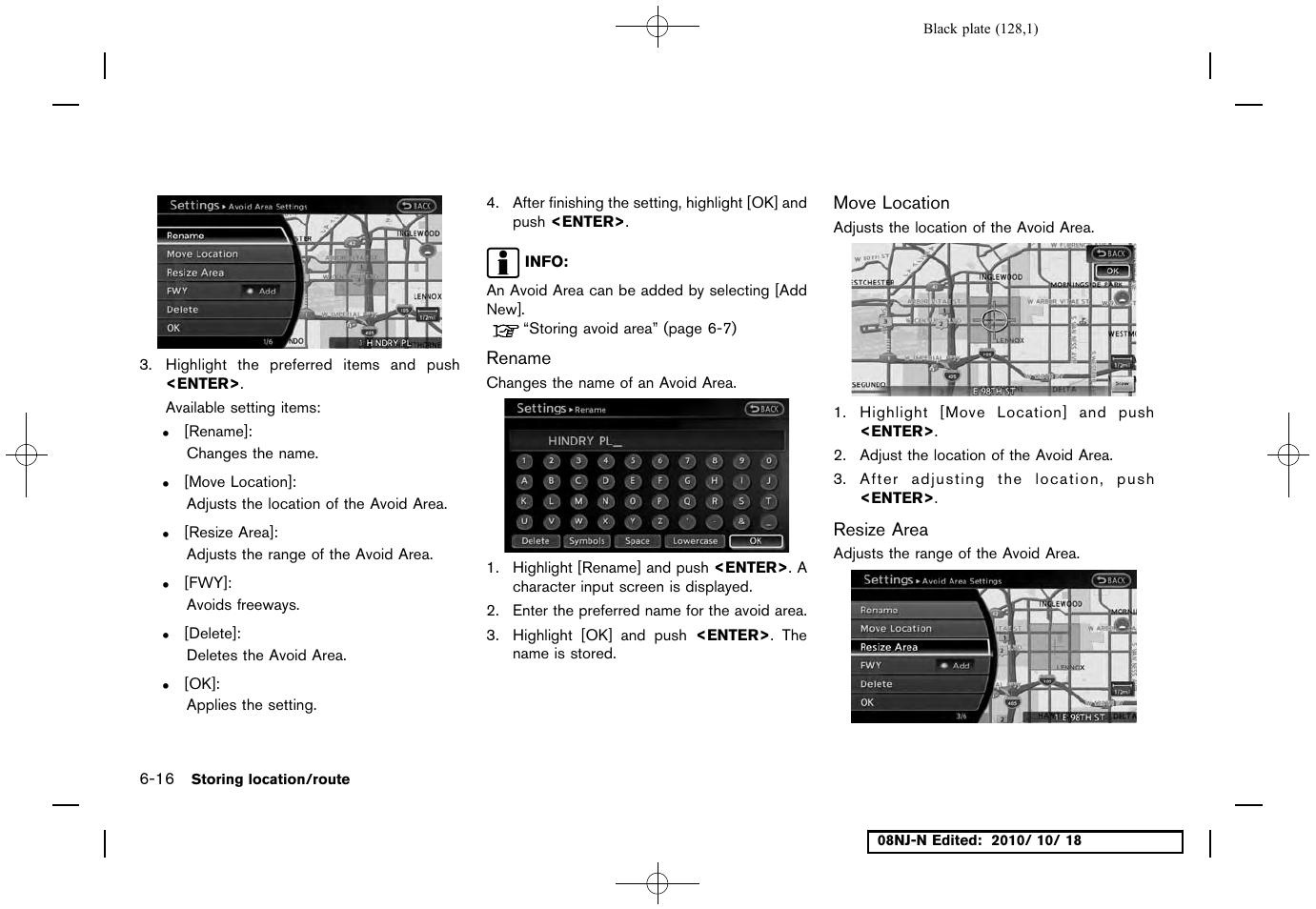 Rename, Move location, Resize area | NISSAN 2011 Maxima User Manual | Page 127 / 233