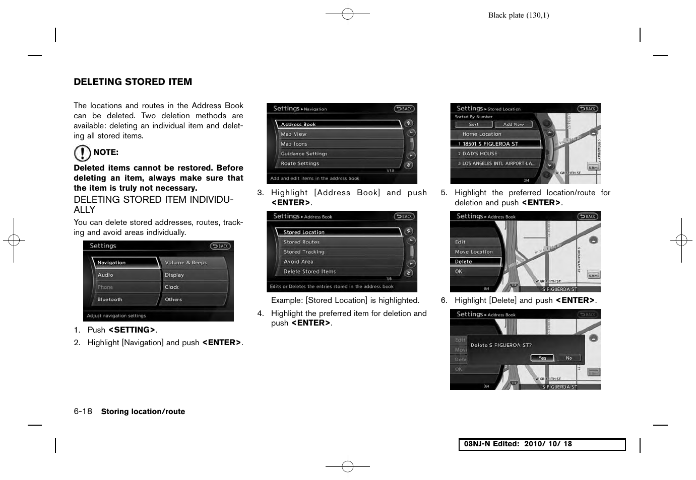 Deleting stored item, Deleting stored item individually, Deleting stored item -18 | Deleting stored item individually -18 | NISSAN 2011 Maxima User Manual | Page 129 / 233