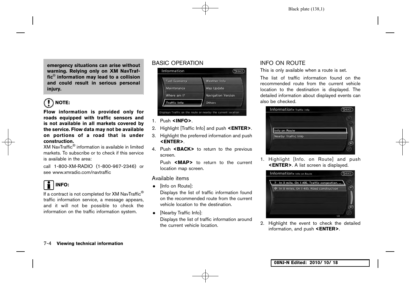 Basic operation, Available items, Info on route | Basic operation -4 info on route -4 | NISSAN 2011 Maxima User Manual | Page 137 / 233