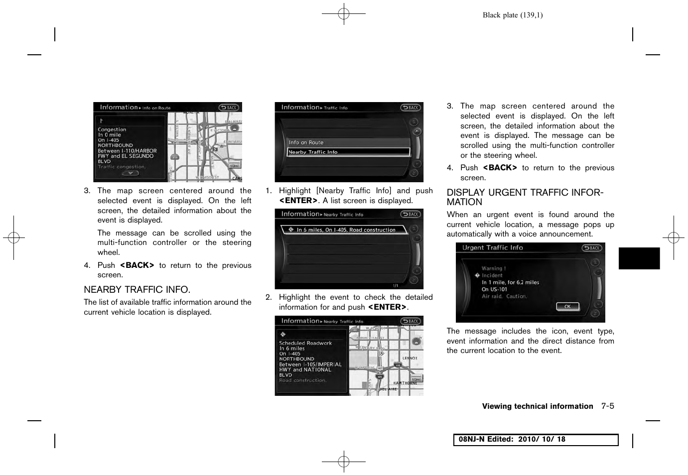 Nearby traffic info, Display urgent traffic information | NISSAN 2011 Maxima User Manual | Page 138 / 233