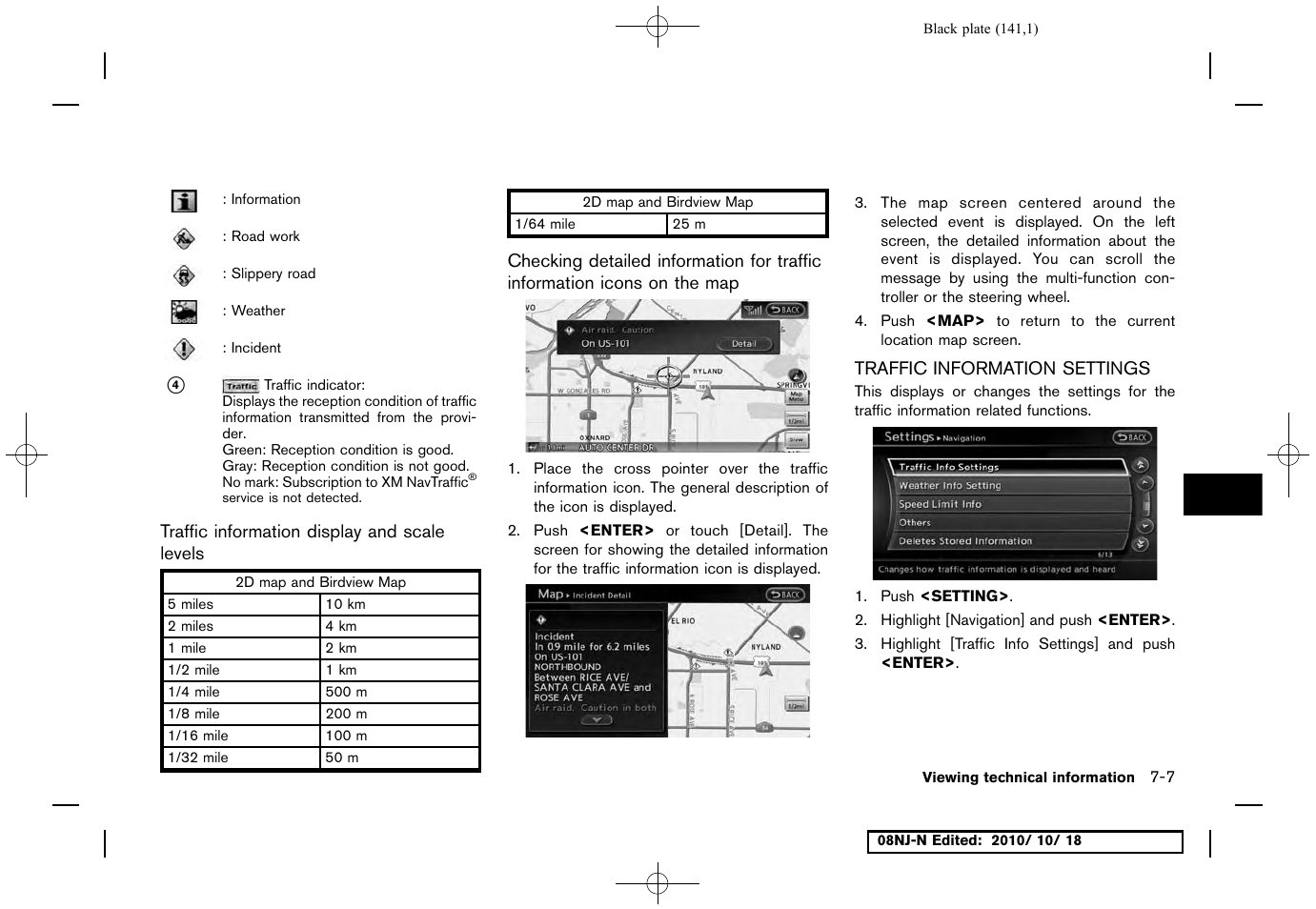 Traffic information display and scale levels, Traffic information settings, Traffic information settings -7 | NISSAN 2011 Maxima User Manual | Page 140 / 233