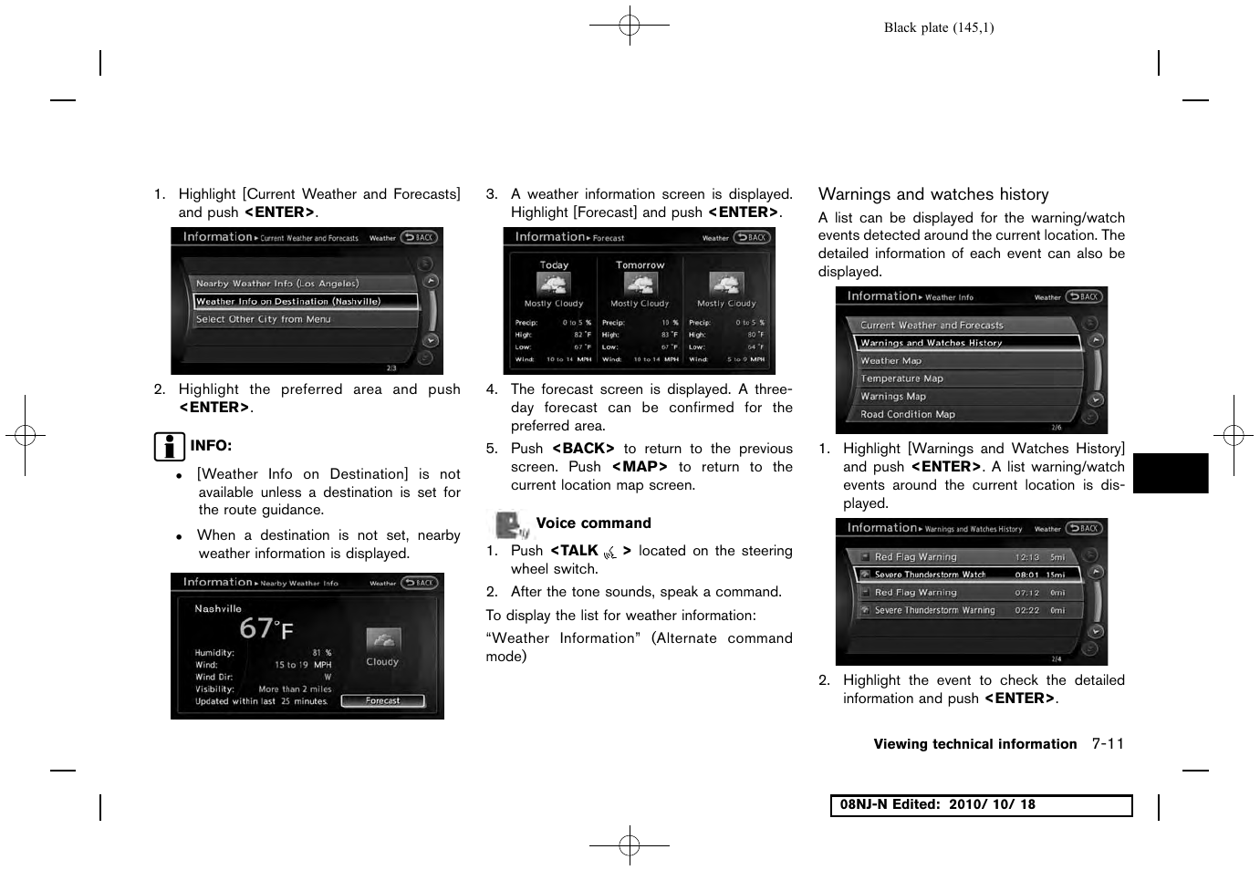 Warnings and watches history | NISSAN 2011 Maxima User Manual | Page 144 / 233