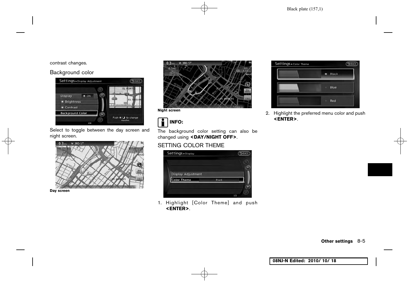 Background color, Setting color theme, Setting color theme -5 | NISSAN 2011 Maxima User Manual | Page 156 / 233