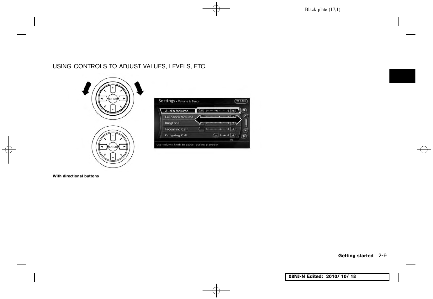 Using controls to adjust values, levels, etc, Using controls to adjust values, levels, etc -9 | NISSAN 2011 Maxima User Manual | Page 16 / 233