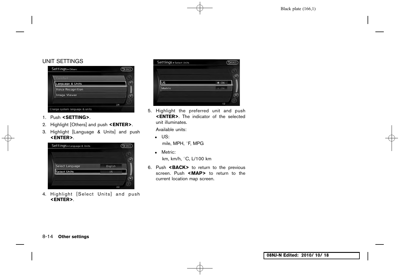 Unit settings, Unit settings -14 | NISSAN 2011 Maxima User Manual | Page 165 / 233