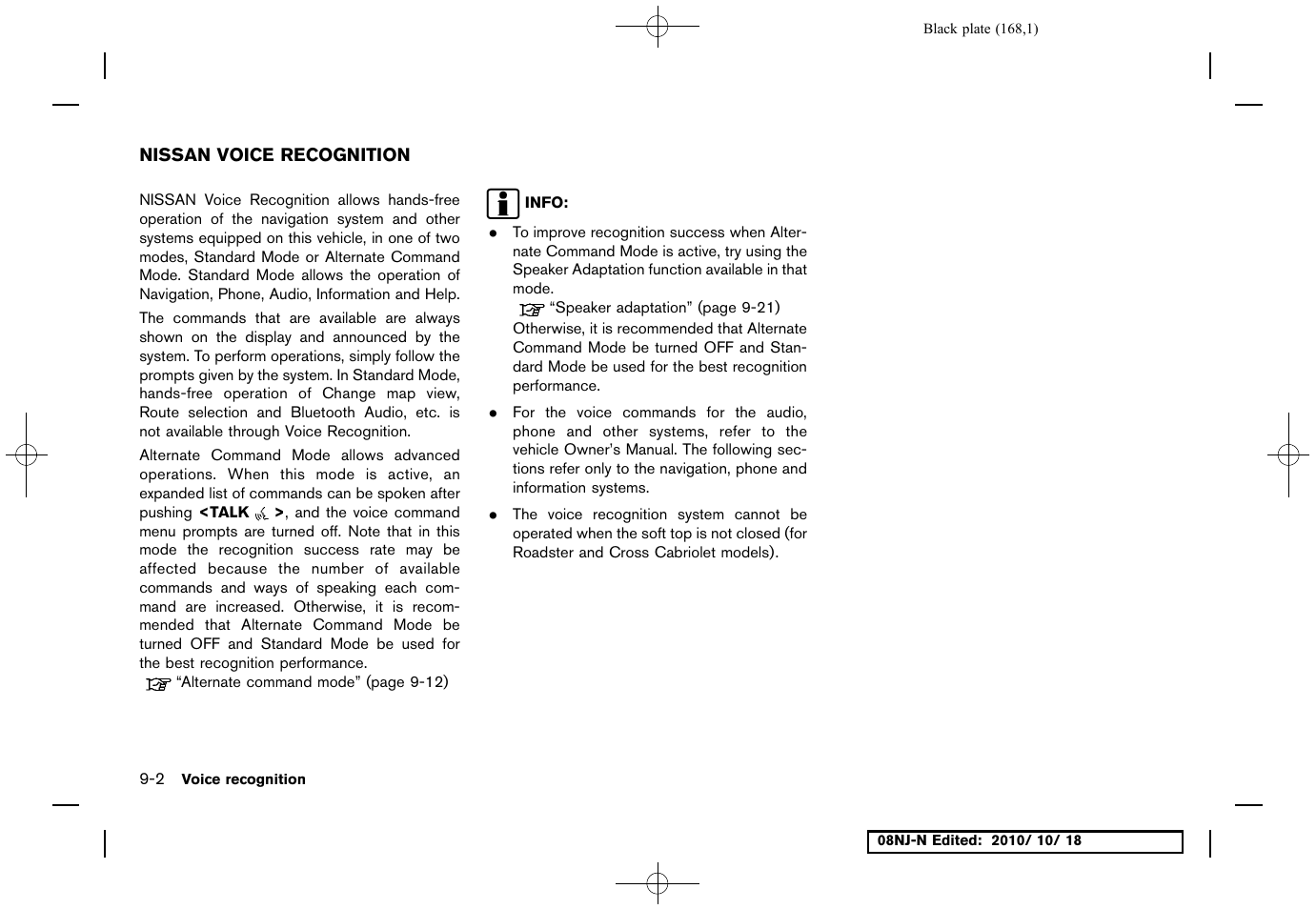 Nissan voice recognition, Nissan voice recognition -2 | NISSAN 2011 Maxima User Manual | Page 167 / 233