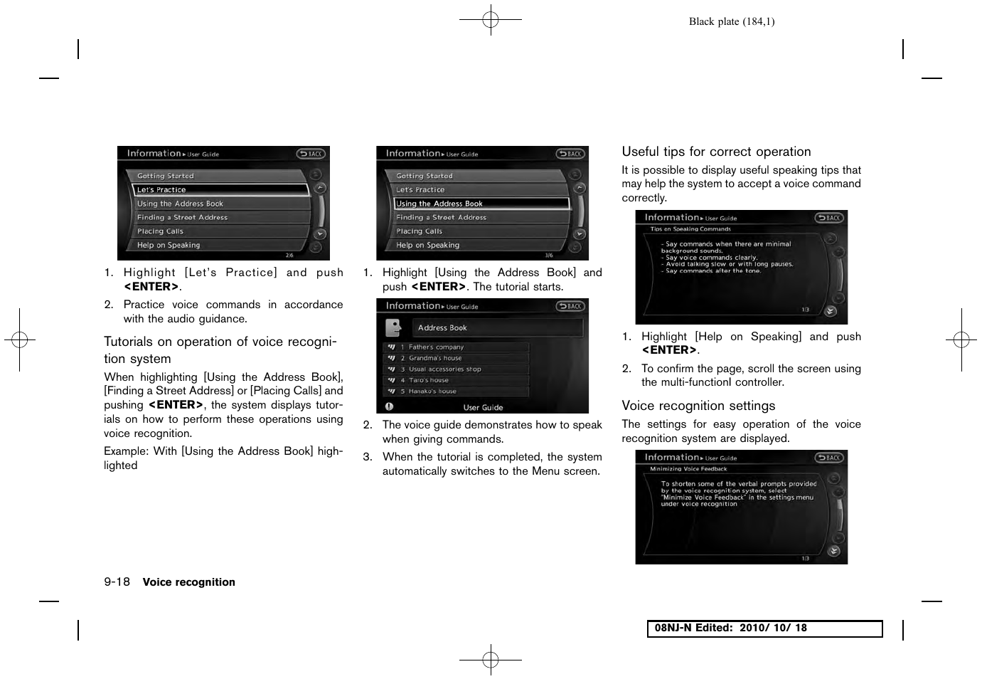 Tutorials on operation of voice recognition system, Useful tips for correct operation, Voice recognition settings | NISSAN 2011 Maxima User Manual | Page 183 / 233