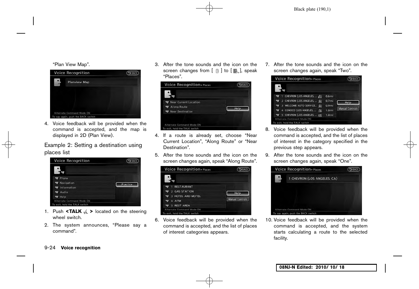 Example 2: setting a destination using places list | NISSAN 2011 Maxima User Manual | Page 189 / 233