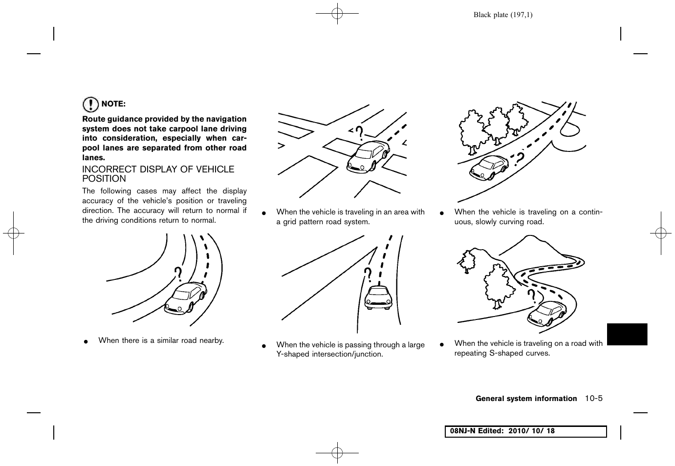 Incorrect display of vehicle position, Incorrect display of vehicle position -5 | NISSAN 2011 Maxima User Manual | Page 196 / 233