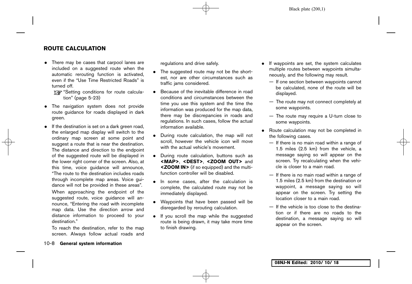 Route calculation, Route calculation -8 | NISSAN 2011 Maxima User Manual | Page 199 / 233