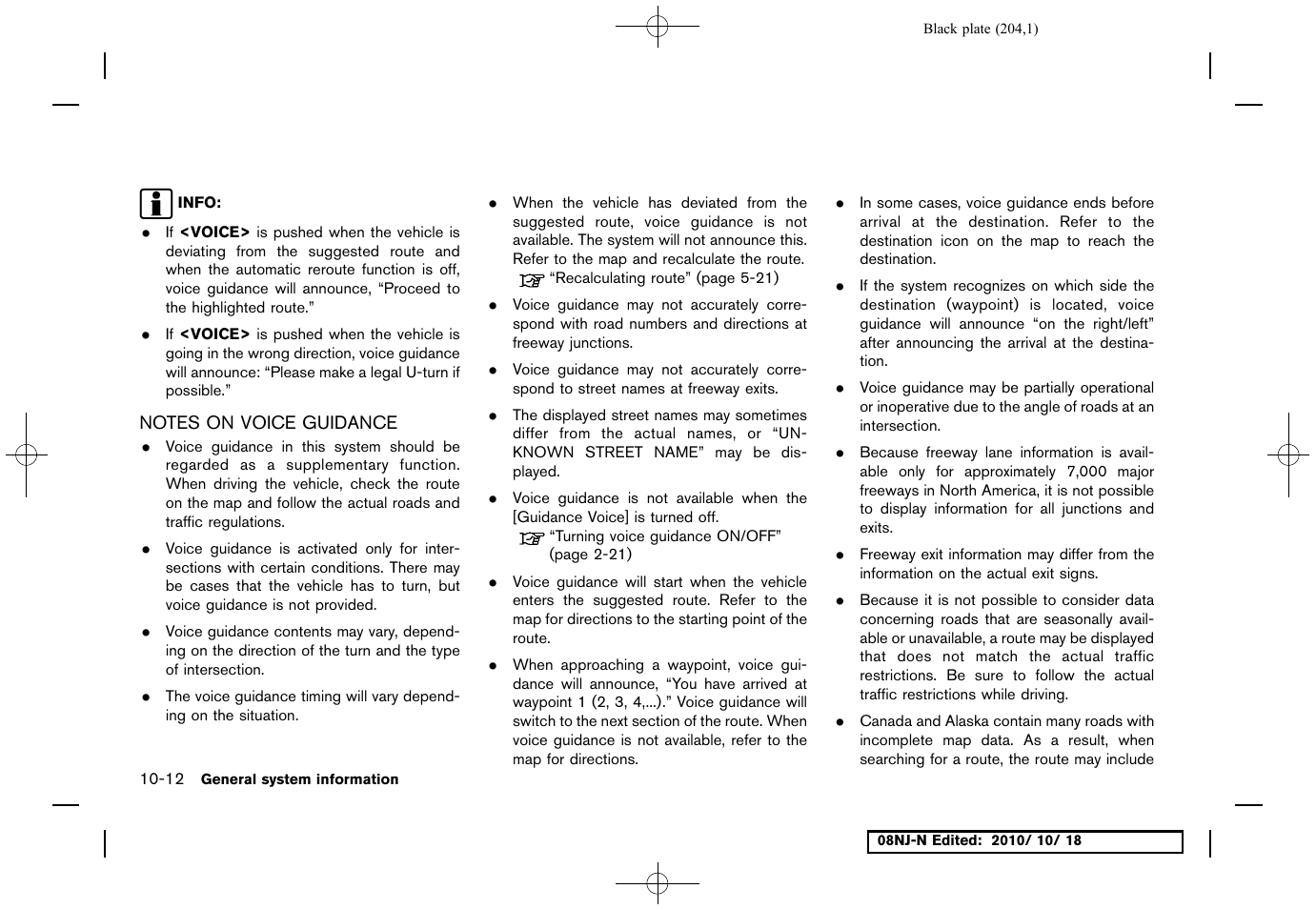 Notes on voice guidance, Notes on voice guidance -12 | NISSAN 2011 Maxima User Manual | Page 203 / 233