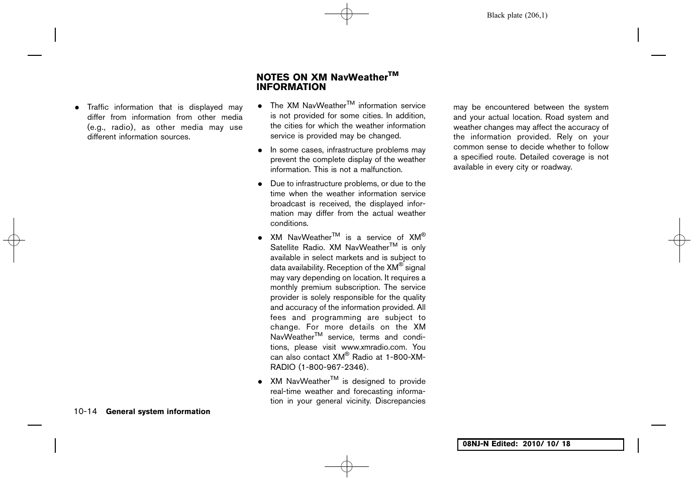 Notes on xm navweather™ information, Notes on xm navweather, Information -14 | NISSAN 2011 Maxima User Manual | Page 205 / 233