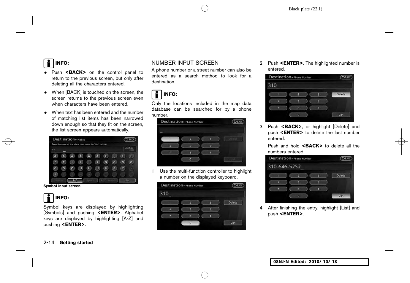 Number input screen, Number input screen -14 | NISSAN 2011 Maxima User Manual | Page 21 / 233