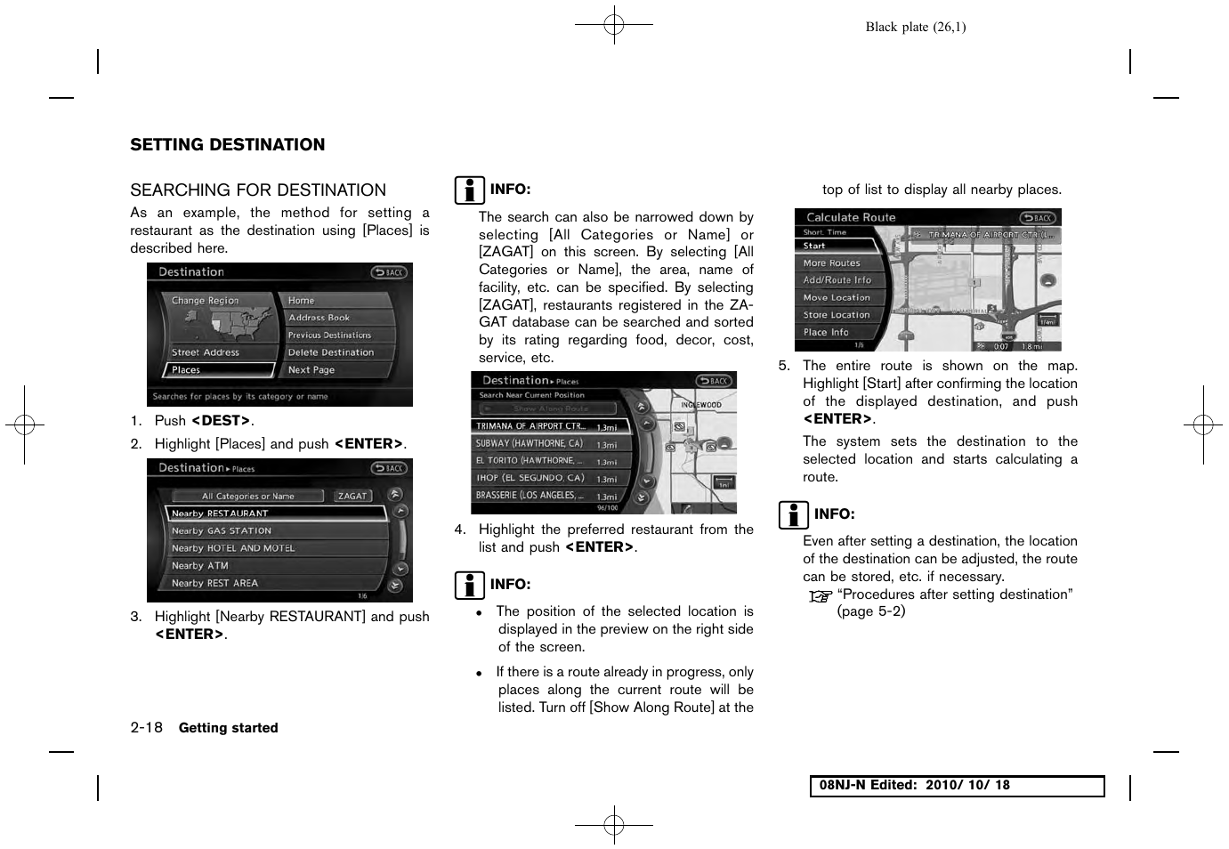 Setting destination, Searching for destination, Setting destination -18 | Searching for destination -18 | NISSAN 2011 Maxima User Manual | Page 25 / 233