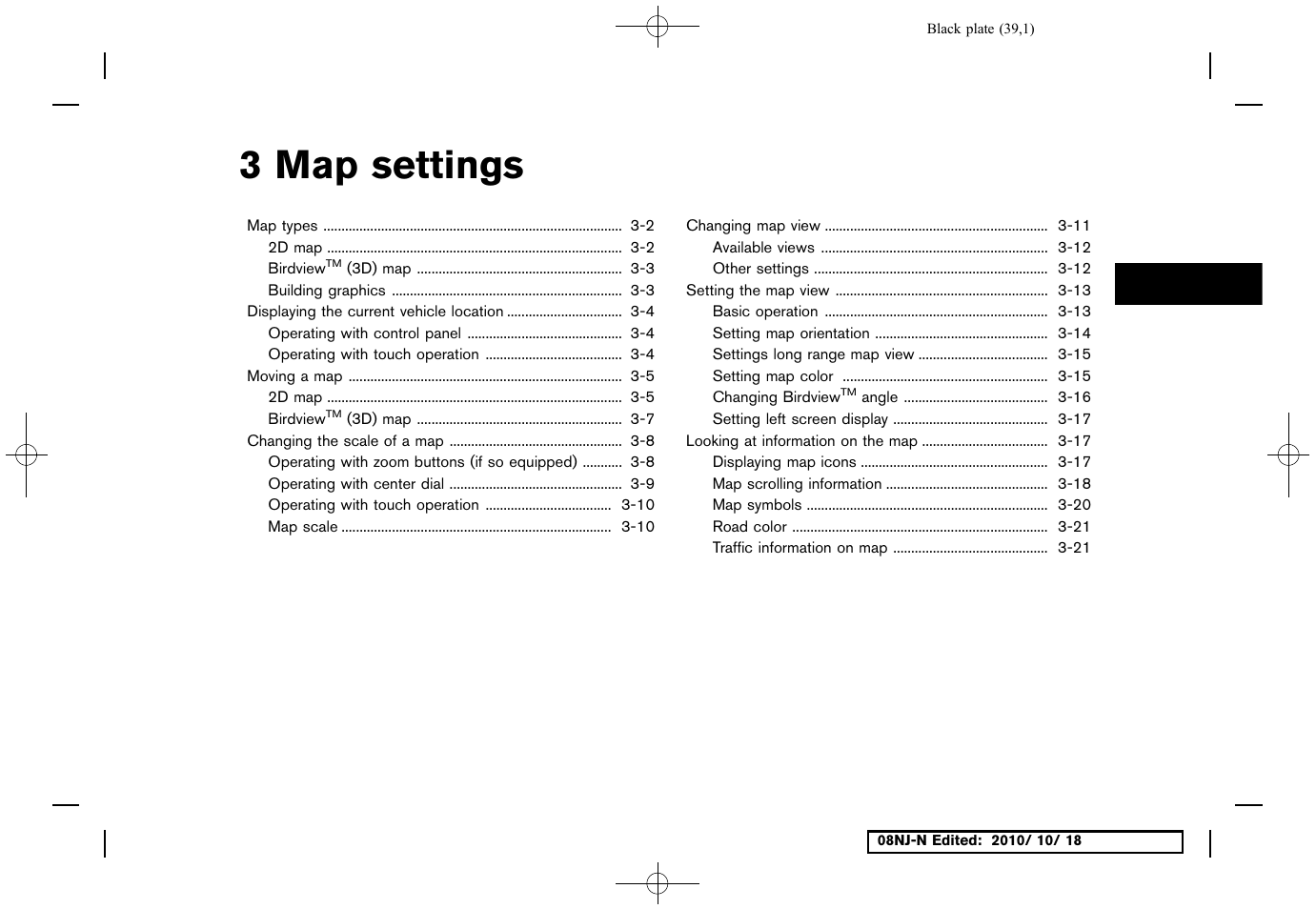 Map settings, 3 map settings | NISSAN 2011 Maxima User Manual | Page 38 / 233