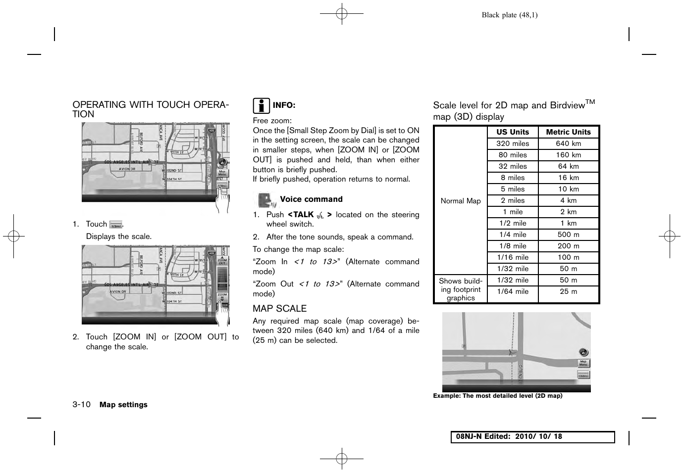 Operating with touch operation, Map scale, Operating with touch operation -10 map scale -10 | NISSAN 2011 Maxima User Manual | Page 47 / 233