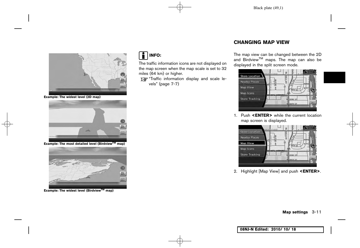 Changing map view, Changing map view -11 | NISSAN 2011 Maxima User Manual | Page 48 / 233