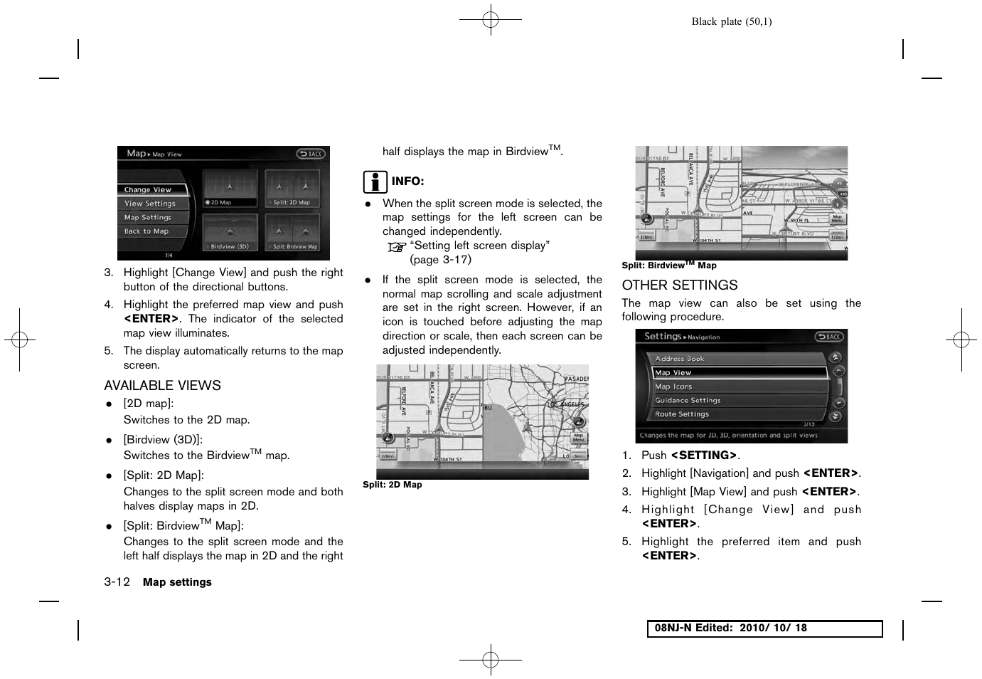 Available views, Other settings, Available views -12 other settings -12 | NISSAN 2011 Maxima User Manual | Page 49 / 233