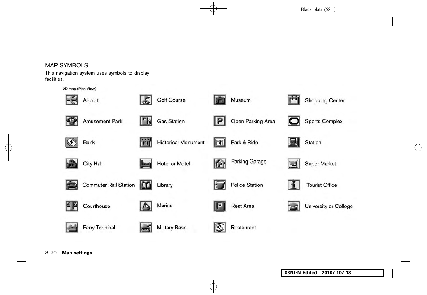 Map symbols, Map symbols -20 | NISSAN 2011 Maxima User Manual | Page 57 / 233
