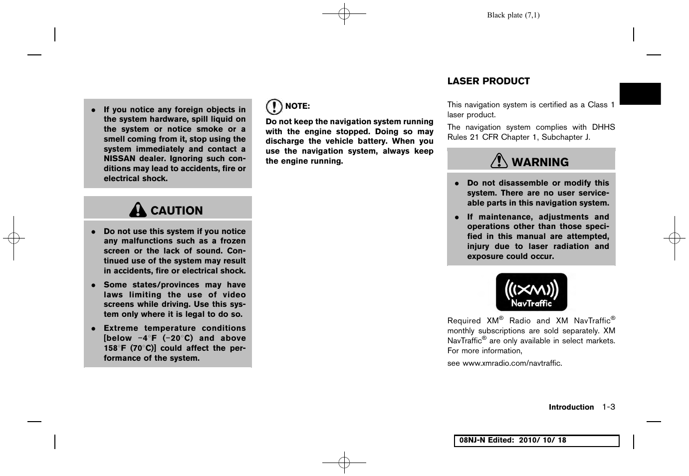 Laser product, Laser product -3, Caution | Warning | NISSAN 2011 Maxima User Manual | Page 6 / 233