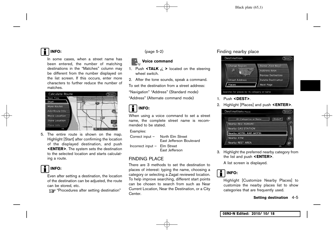 Finding place, Finding nearby place, Finding place -5 | NISSAN 2011 Maxima User Manual | Page 64 / 233