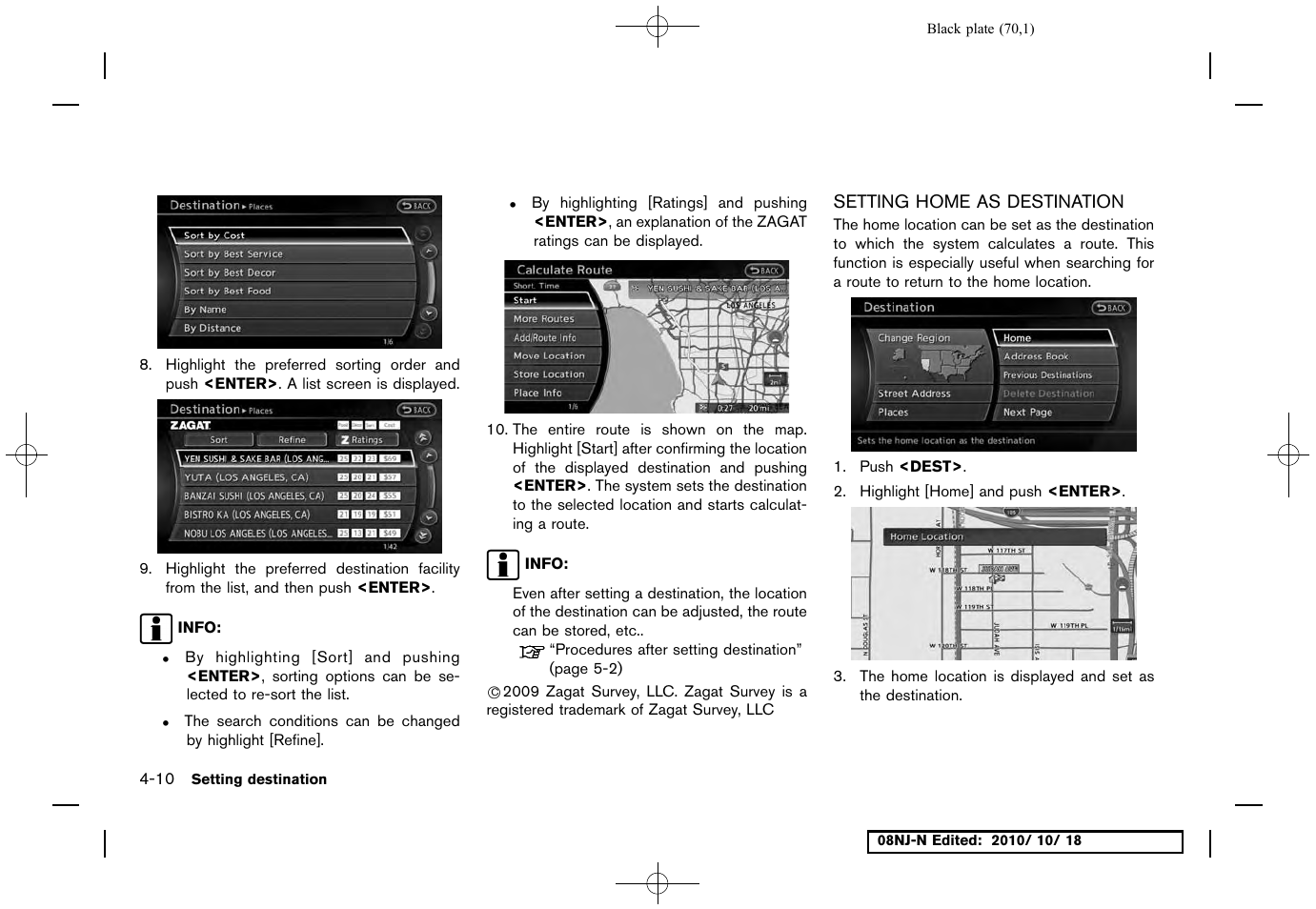 Setting home as destination, Setting home as destination -10 | NISSAN 2011 Maxima User Manual | Page 69 / 233