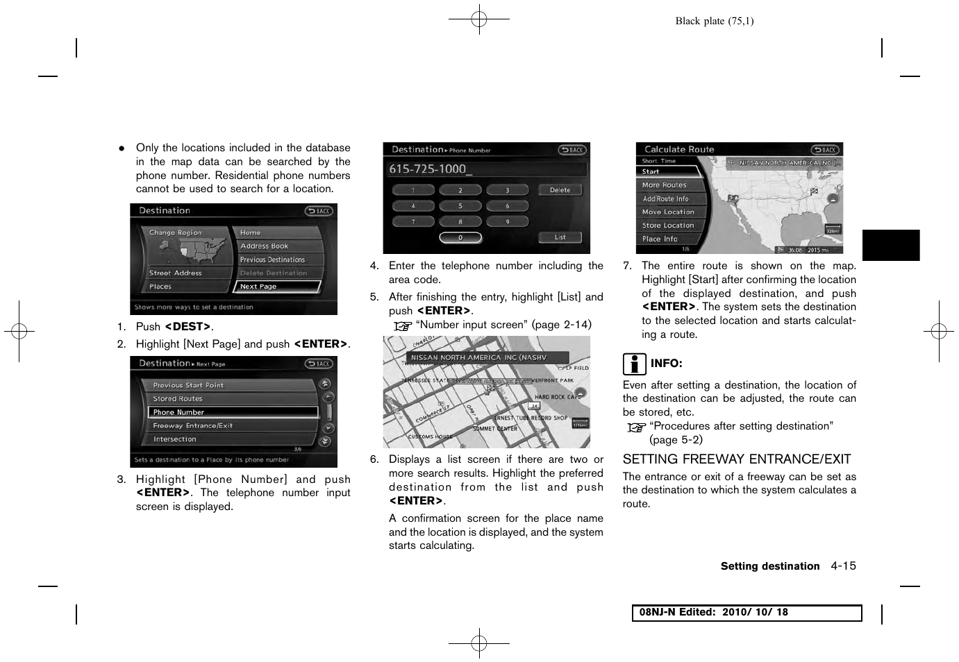 Setting freeway entrance/exit, Setting freeway entrance/exit -15 | NISSAN 2011 Maxima User Manual | Page 74 / 233