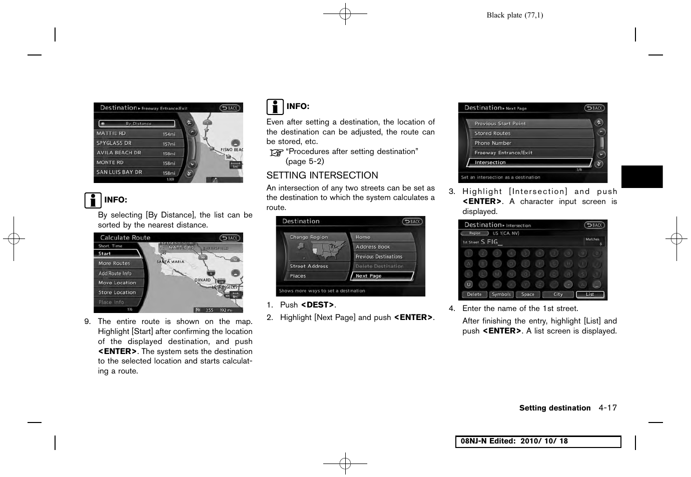 Setting intersection, Setting intersection -17 | NISSAN 2011 Maxima User Manual | Page 76 / 233