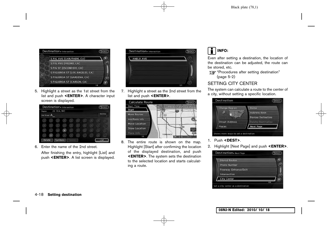 Setting city center, Setting city center -18 | NISSAN 2011 Maxima User Manual | Page 77 / 233