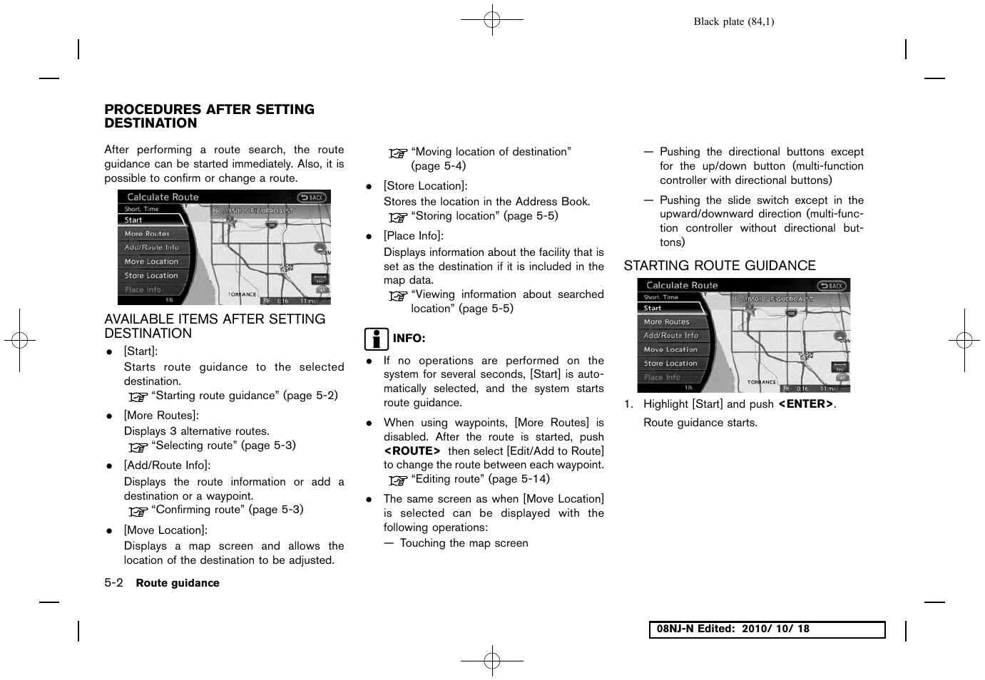 Procedures after setting destination, Available items after setting destination, Starting route guidance | Procedures after setting destination -2 | NISSAN 2011 Maxima User Manual | Page 83 / 233