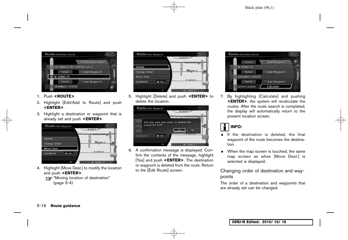 Changing order of destination and waypoints | NISSAN 2011 Maxima User Manual | Page 97 / 233