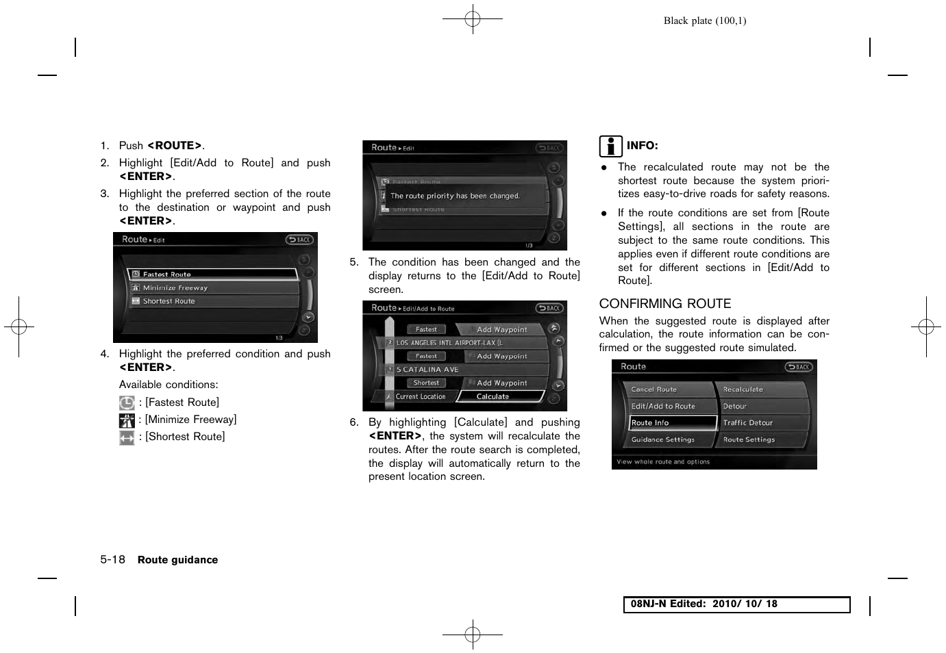 Confirming route, Confirming route -18 | NISSAN 2011 Maxima User Manual | Page 99 / 233