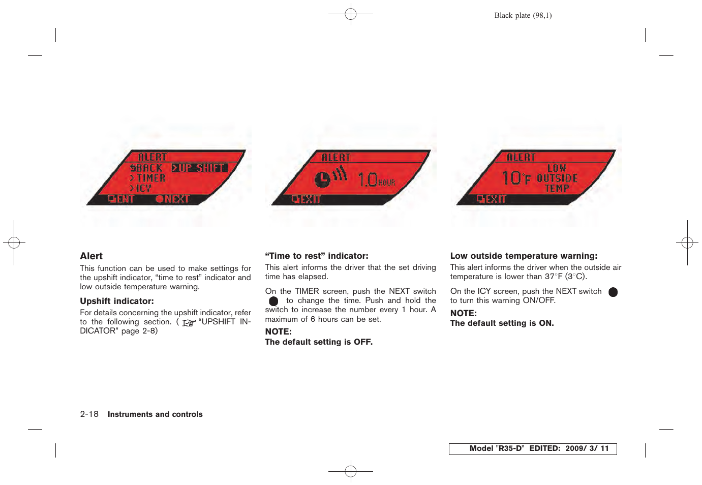 NISSAN 2010 GT-R Sports Sedan User Manual | Page 101 / 314