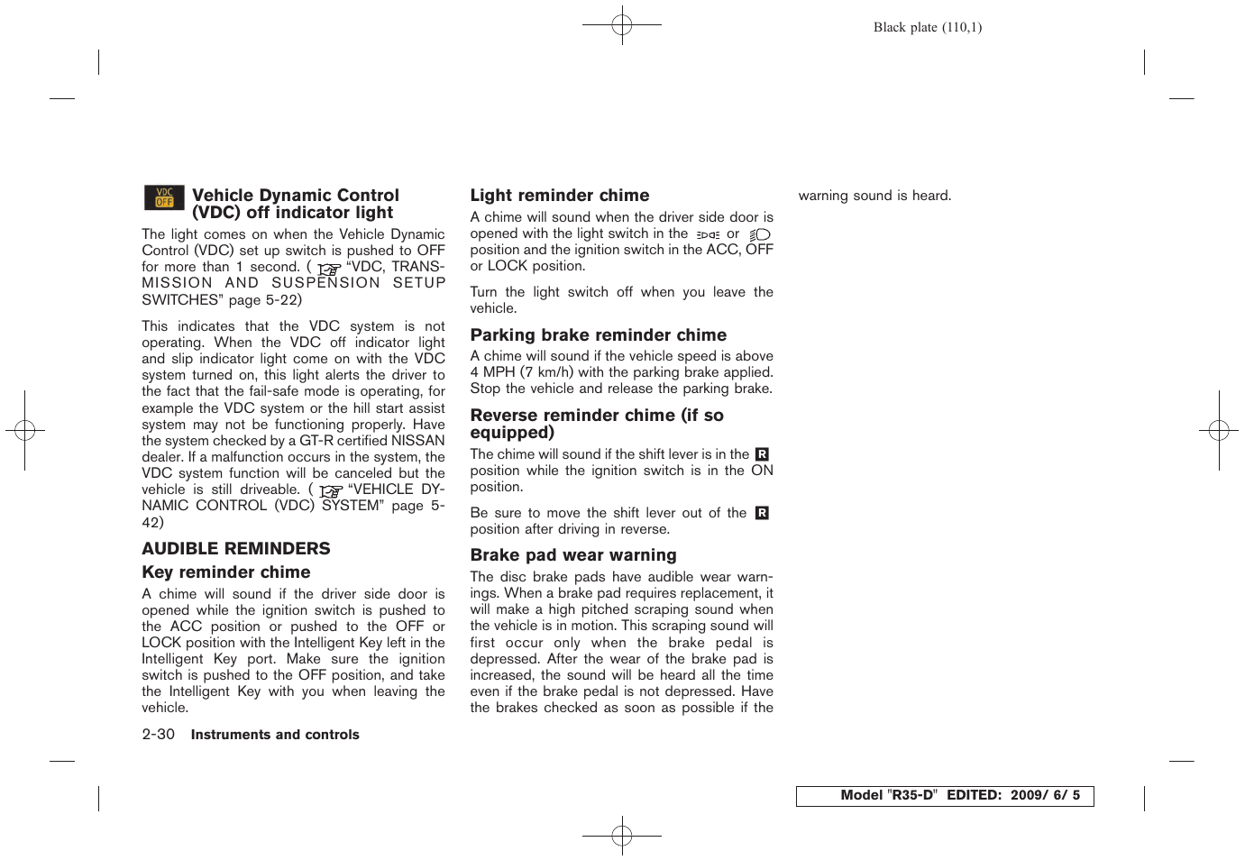 Audible reminders -30 | NISSAN 2010 GT-R Sports Sedan User Manual | Page 113 / 314